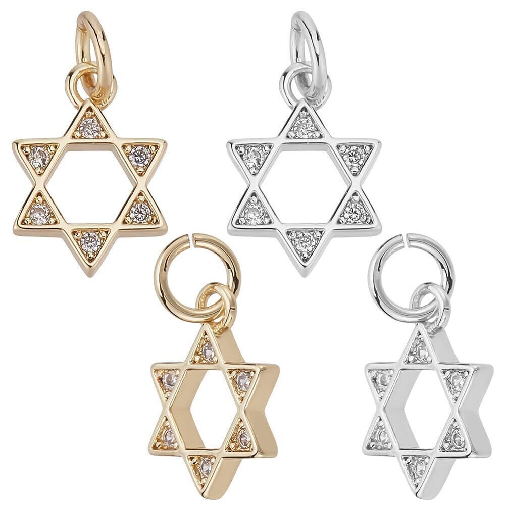 4659 8 Pcs Star of David Charm, 2 Colors 14K Gold Plated Dangle Star